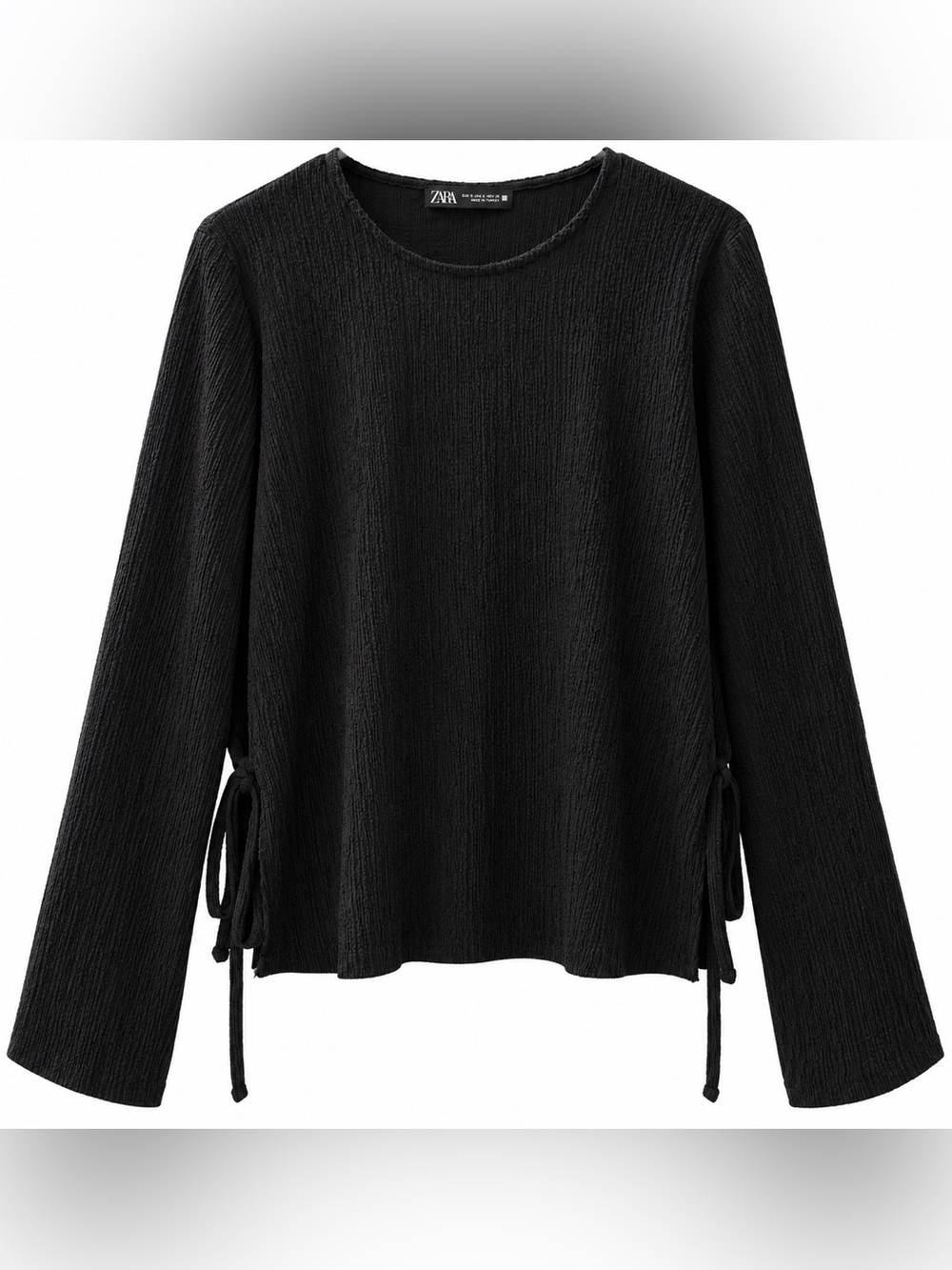 Zara Dark Gray Textured Open Side Tie Long Sleeve Top Women’s Medium
